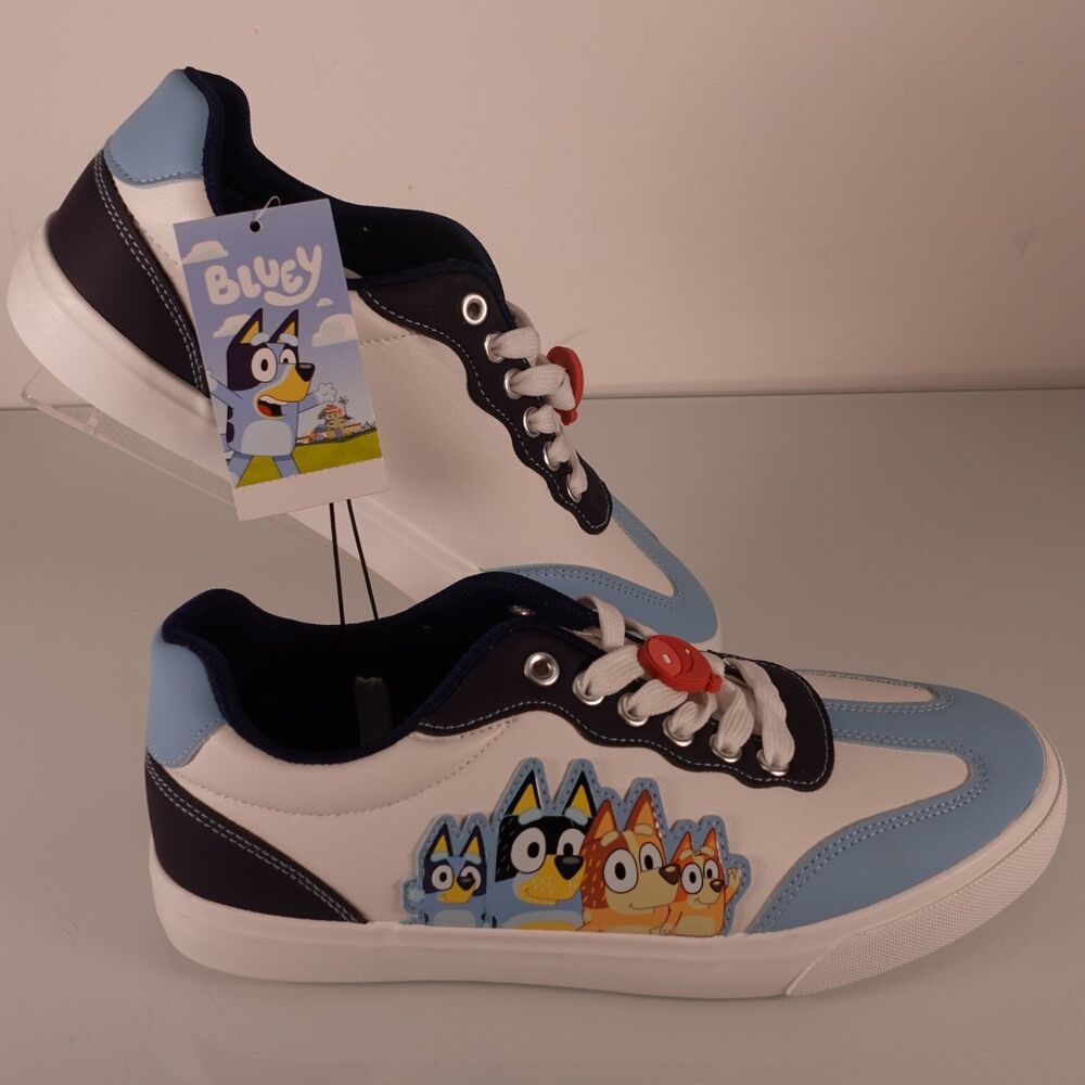 Women's Bluey Blue Low Top Faux Leather Sneakers by Groundup Size 11 NWT White
